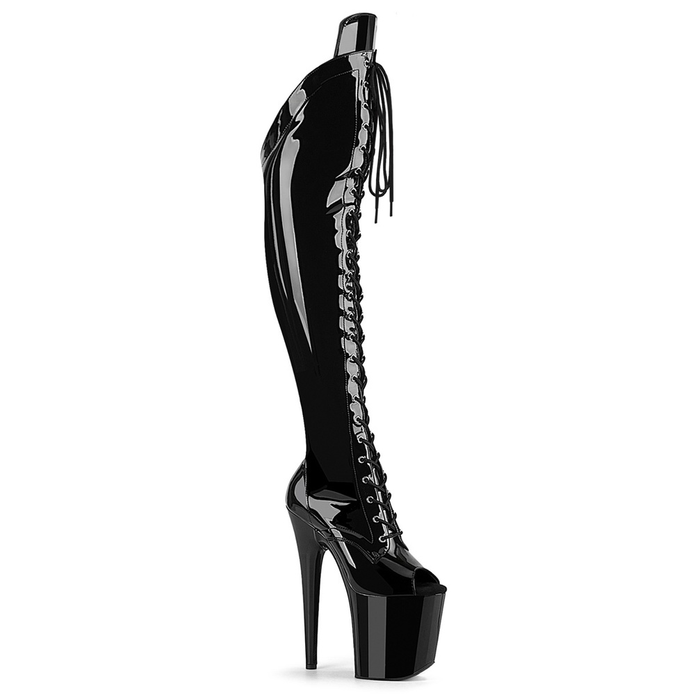 Pleaser - FLAMINGO3016 Plateau Overknee Laarzen - Zwart